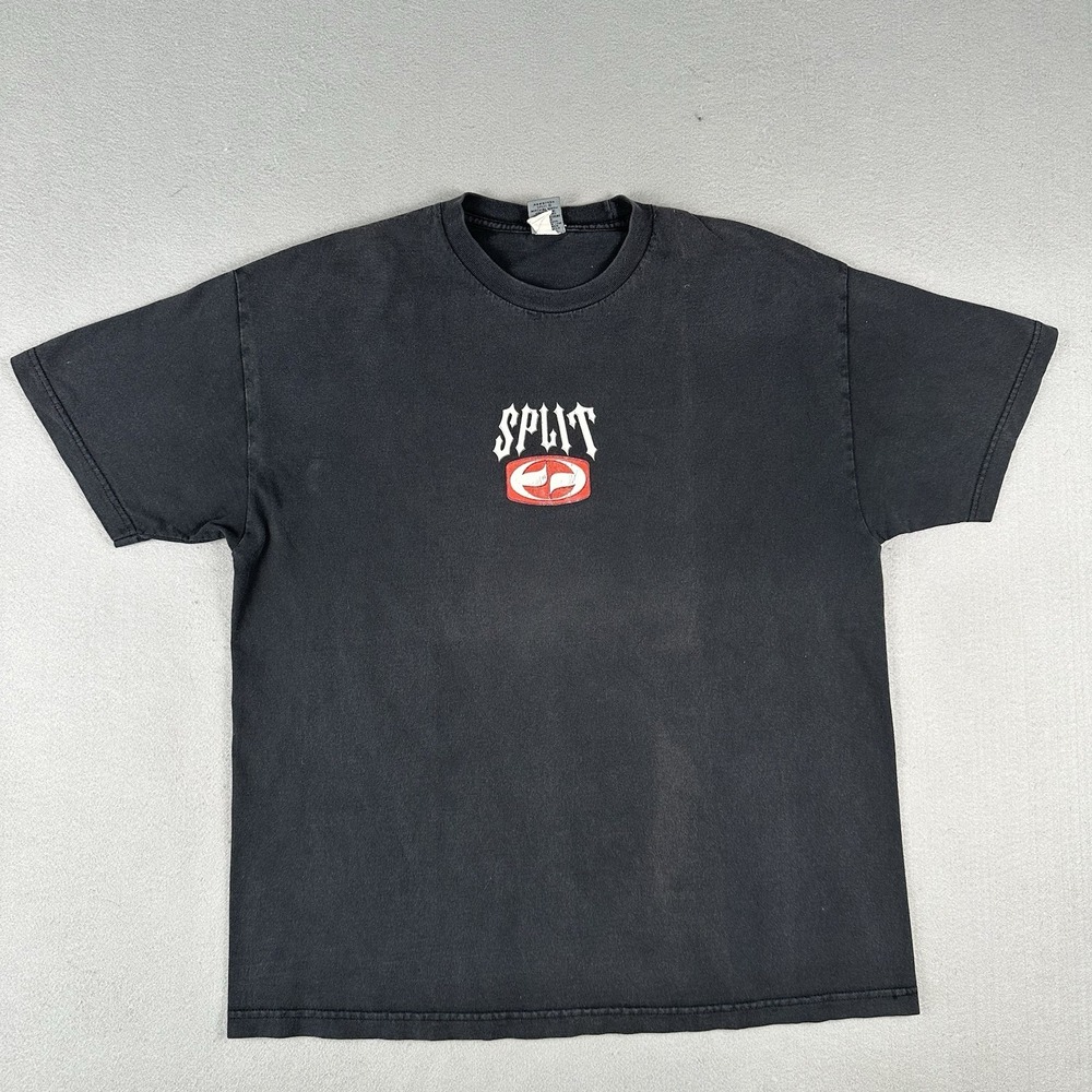 Vintage Y2K Split Shirt Men's XL Black Short Sleeve Skateboard Skater Grunge